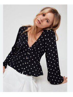 ARITZIA Wilfred New Prairie Black and White Polka-Dotted Button-Front Blouse M